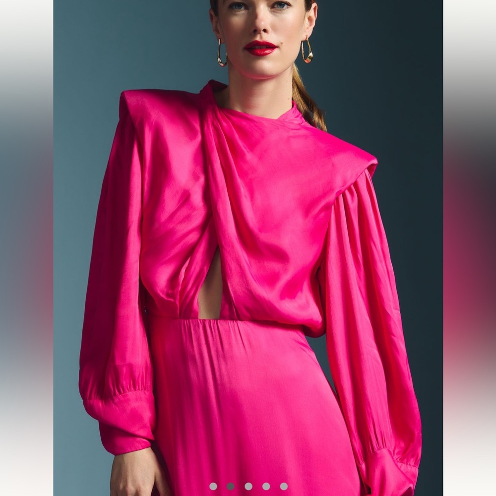 Farm Rio Anthropologie Cutout Long Sleeve Maxi Dress Hot Pink Womens Size XS New - Picture 2 of 9